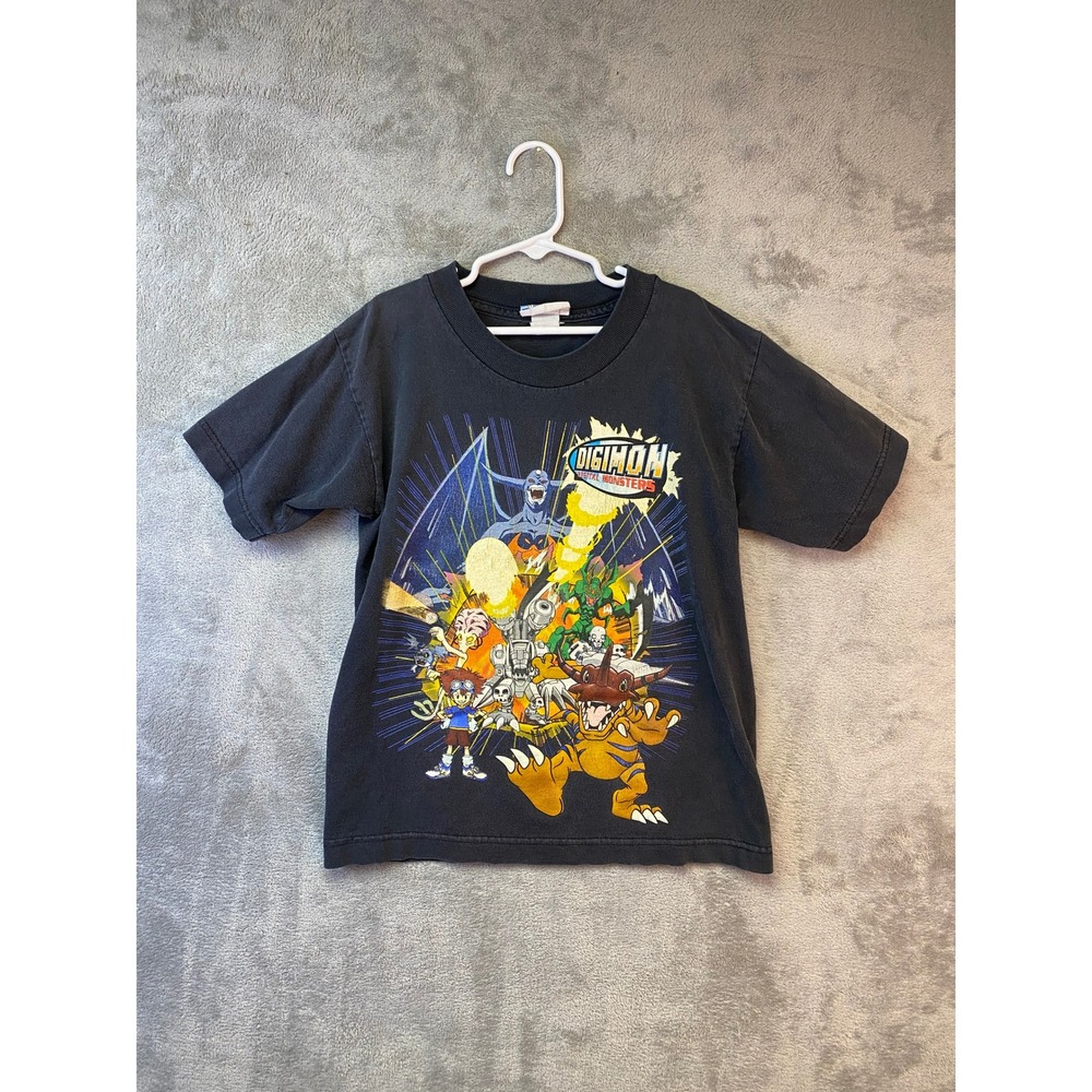 Vintage 2000 Digimon Digital Monsters Graphic T-Shirt Black Kids Size S Small
